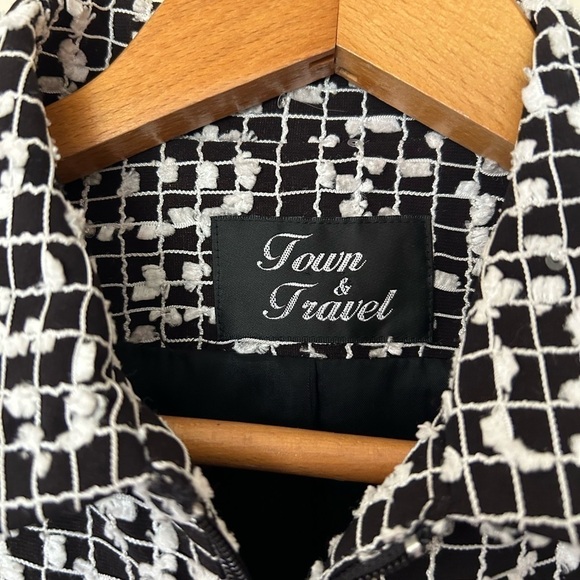 TOWN & TRAVEL Y2K Vintage 90’s Tweet popcorn Black/White Zip Blazer Jacket 4P - Picture 8 of 12